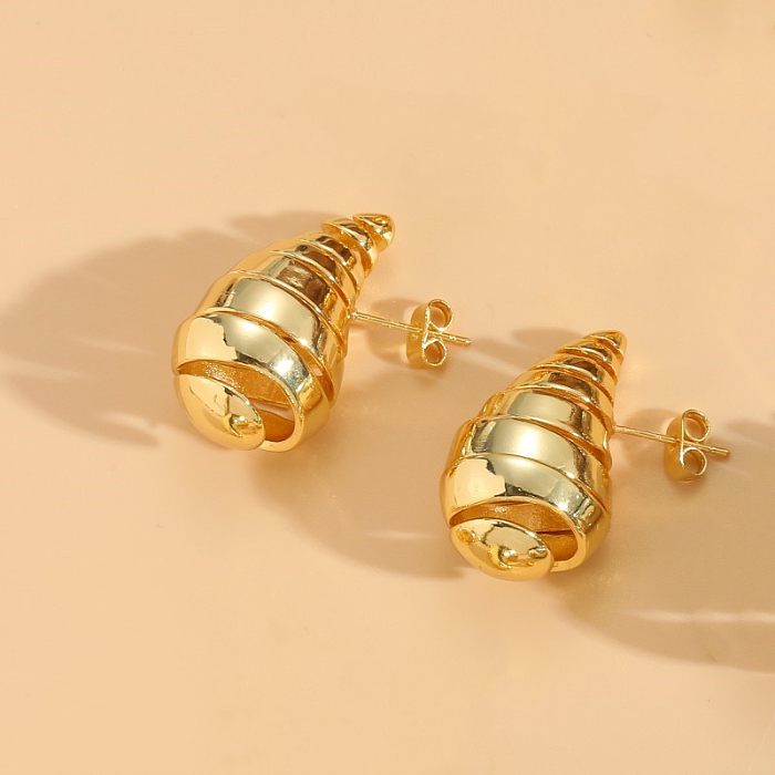 1 par de brincos elegantes e luxuosos estilo clássico com revestimento geométrico de aço inoxidável banhado a ouro 14K