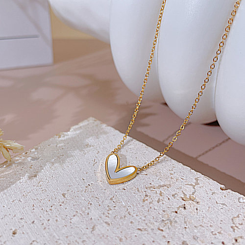 Simple Style Heart Shape Stainless Steel  Inlay Shell Necklace