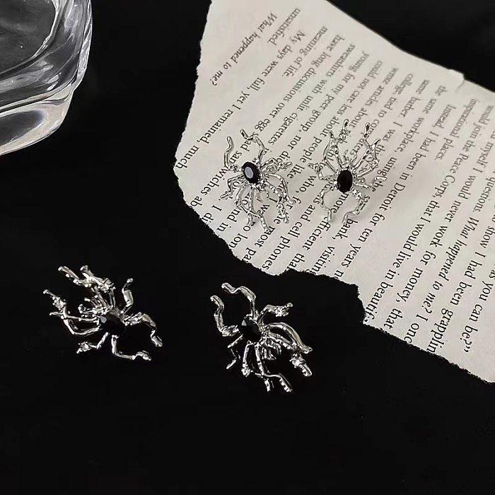 Fashion Spider Stainless Steel Plating Inlay Artificial Gemstones Ear Studs 1 Pair