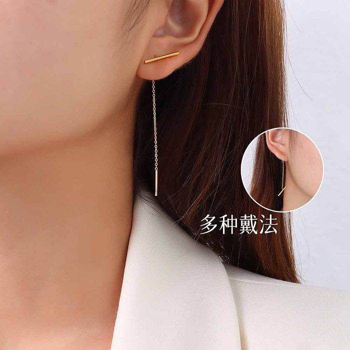 Simple Long Tassel Ear Line Stainless Steel 18k Gold Earrings
