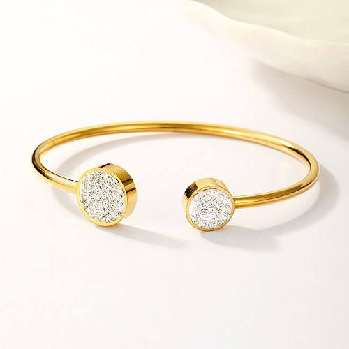 Glam luxuoso estilo simples redondo revestido de aço inoxidável com zircão banhado a ouro 18K pulseira