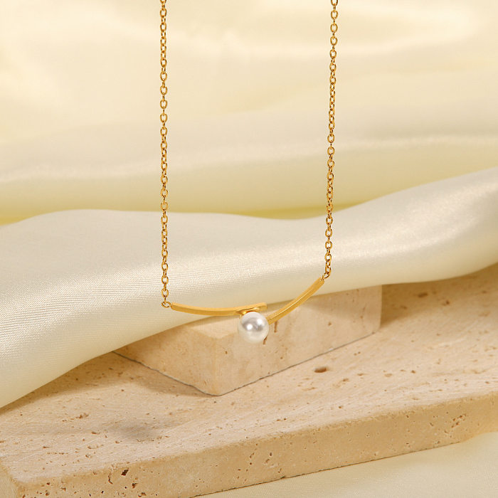 Collier élégant de perles artificielles de placage en acier inoxydable géométrique