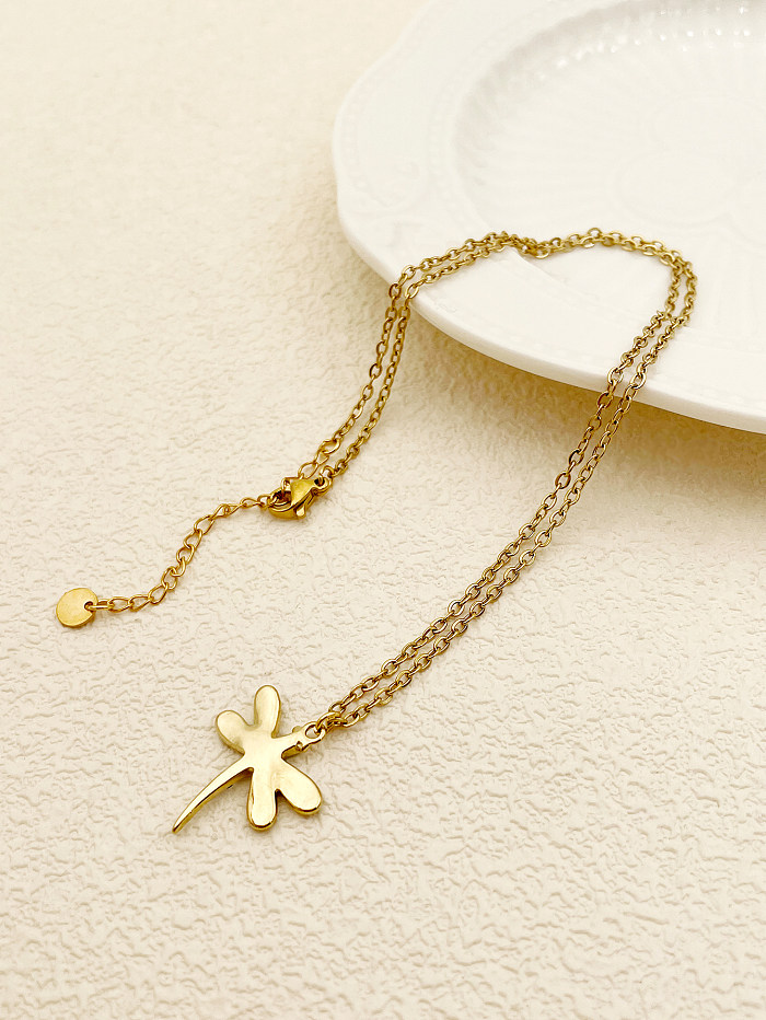Casual Simple Style Dragonfly Stainless Steel  Plating Inlay Zircon 14K Gold Plated Pendant Necklace Long Necklace