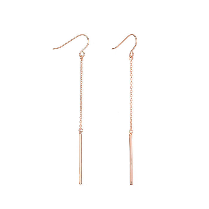 Pendientes de gancho de oreja de cadena chapados en oro de acero inoxidable de tipo largo Simple a la moda para mujer
