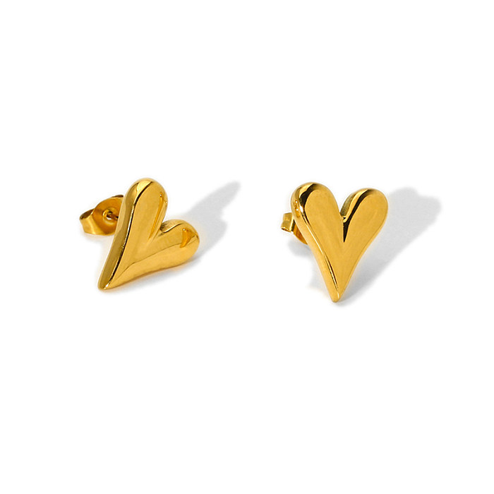 1 Pair Novelty Commute Heart Shape Plating Stainless Steel  18K Gold Plated Ear Studs