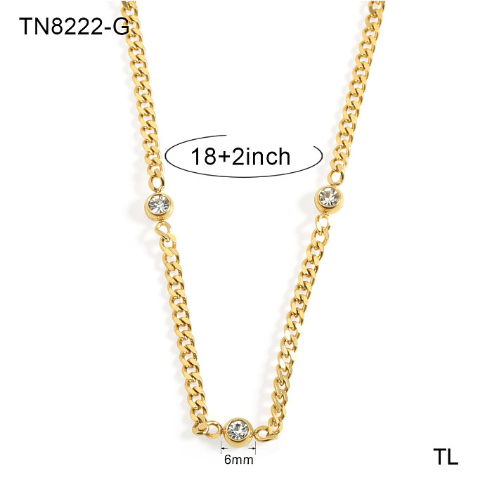 Simple Style Solid Color Stainless Steel  Plating Three-dimensional Inlay Zircon 18K Gold Plated Necklace