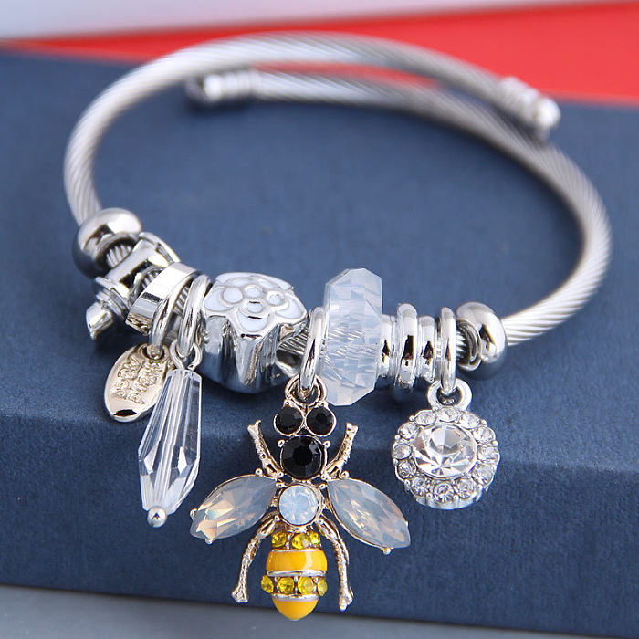 Elegant Lady Insect Stainless Steel Inlay Rhinestones Bangle
