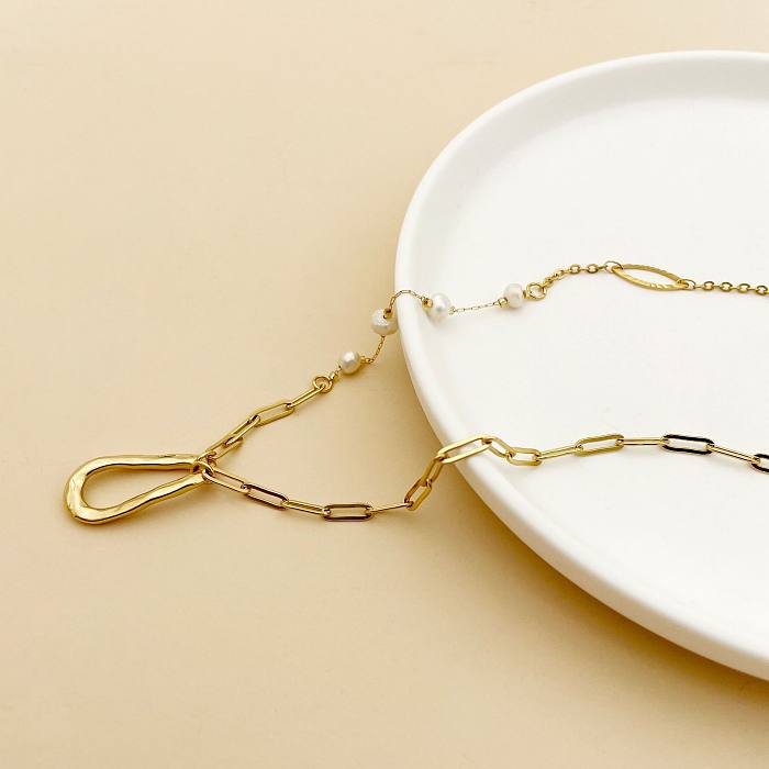 Modische geometrische Edelstahl-Halskette mit unregelmäßiger Beschichtung, 1 Stück