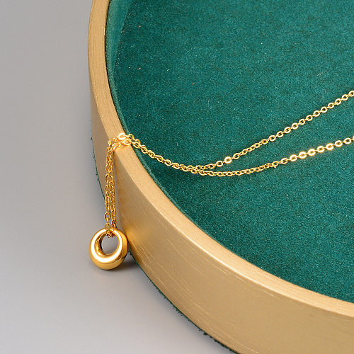 Elegante, schlichte, runde Anhänger-Halskette mit 18-karätigem Goldüberzug aus Edelstahl