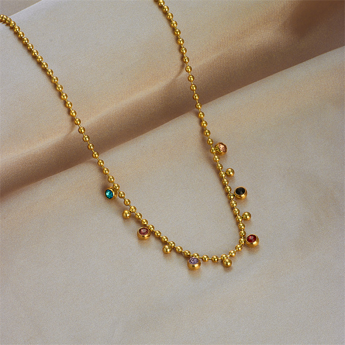 Einfache geometrische Edelstahl-Halskette mit vergoldeten Strasssteinen, 1 Stück