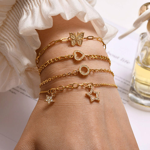 Simple Style Heart Shape Stainless Steel Gold Plated Zircon Bracelets In Bulk