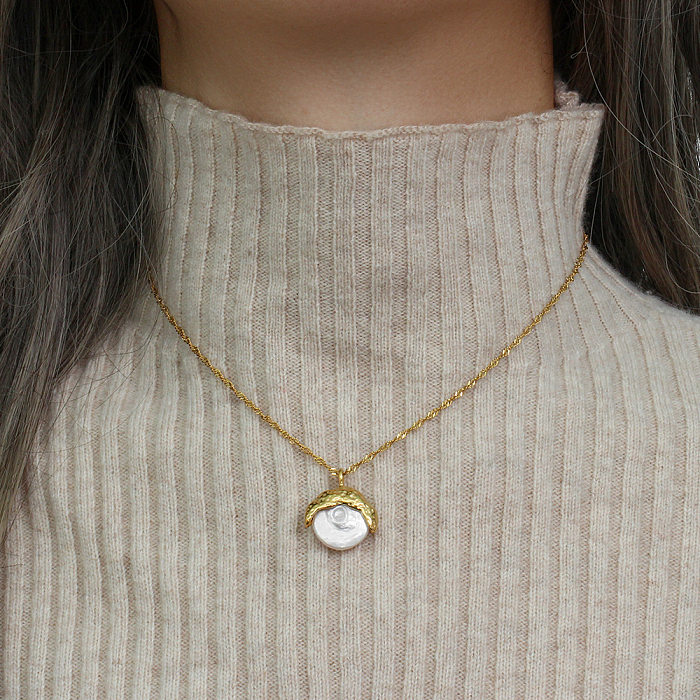 Collier pendentif rond en acier inoxydable, à la mode, avec incrustation de perles, colliers en acier inoxydable