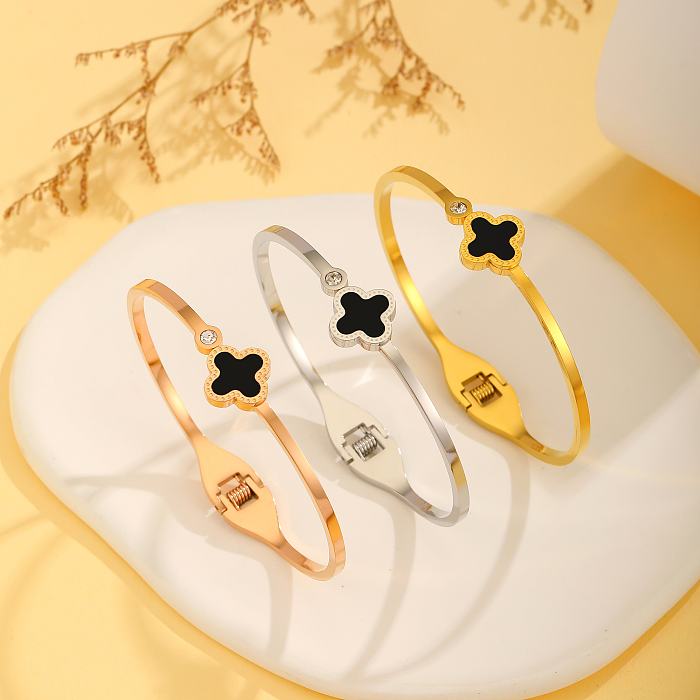 Wholesale IG Style Simple Style Four Leaf Clover Butterfly Titanium Steel Plating Inlay 18K Gold Plated Zircon Bangle