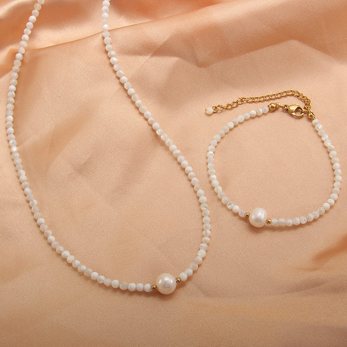 Collier de bracelets plaqué or 18 carats, élégant, géométrique, couleur unie, en acier inoxydable, placage de pierre naturelle