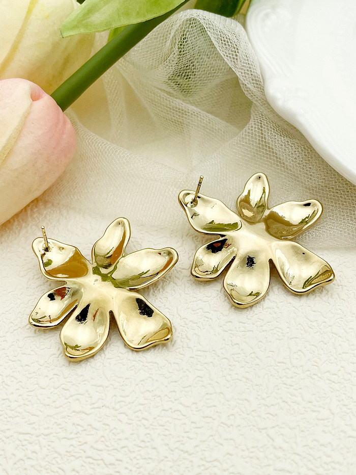 1 Pair Casual Retro Flower Stainless Steel  Plating Metal Gold Plated Ear Studs