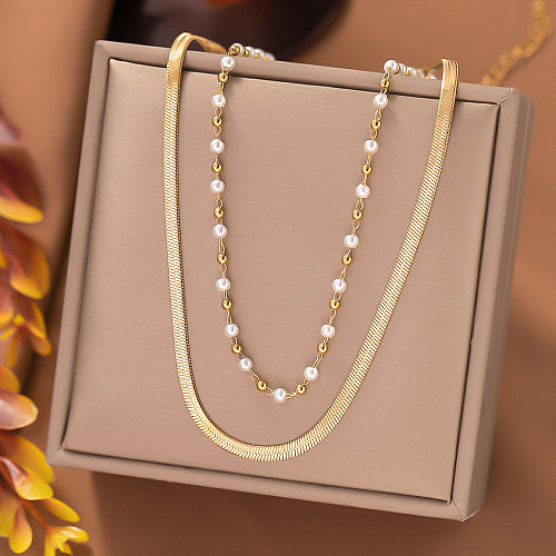Elegant Lady Geometric Stainless Steel Plating Layered Necklaces