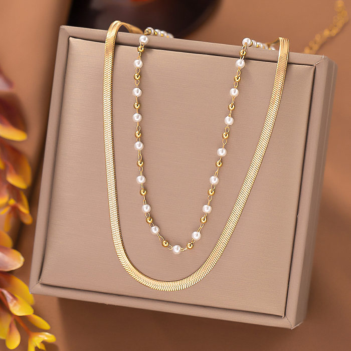 Colliers superposés en acier inoxydable et émail, Style IG, décontracté, rond, plaqué de perles