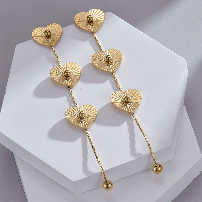 1 Pair Elegant Simple Style Heart Shape Flower Plating Stainless Steel  14K Gold Plated Drop Earrings