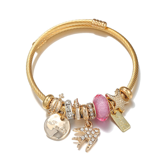 Bracelet perlé en alliage d'acier inoxydable avec lettre de style simple