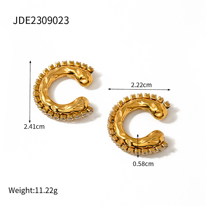 1 Pair Vintage Style Simple Style C Shape Plating Inlay Stainless Steel  Zircon 18K Gold Plated Ear Cuffs