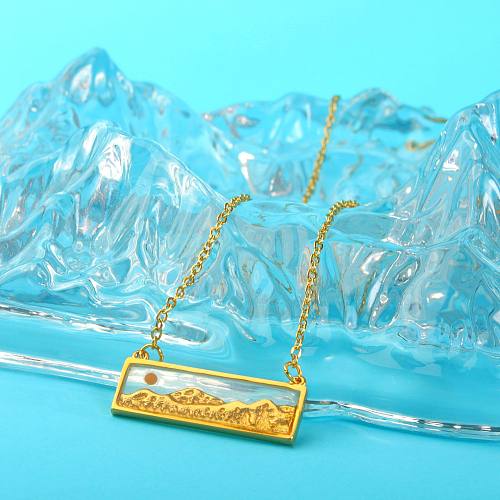 Ethnic Style Mountains Rectangle Stainless Steel  Hollow Out Pendant Necklace