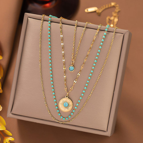 Casual Eye Stainless Steel Plating Inlay Turquoise Layered Necklaces