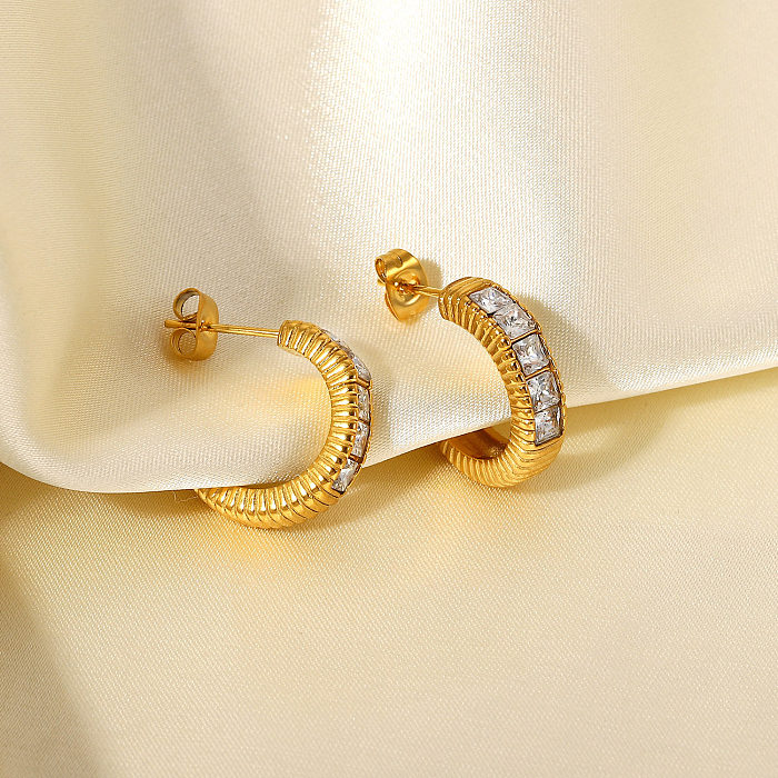 Simple Fashion Stainless Steel  Thread C-shaped Inlaid Zircon Earring
