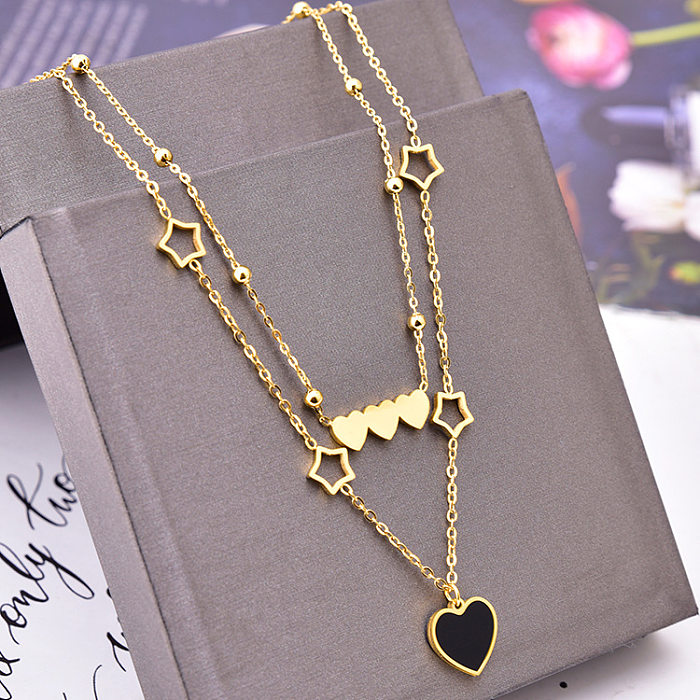 Luxurious Pentagram Heart Shape Stainless Steel Plating Inlay Shell 18K Gold Plated Pendant Necklace