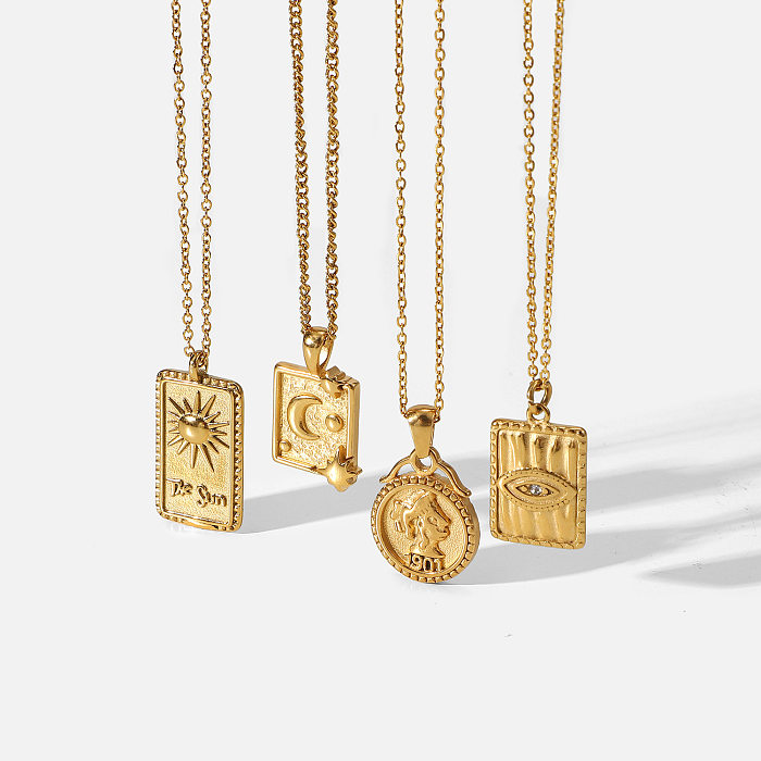 Collier avec pendentif en diamant gaufré en acier inoxydable plaqué or, cadeau de fête