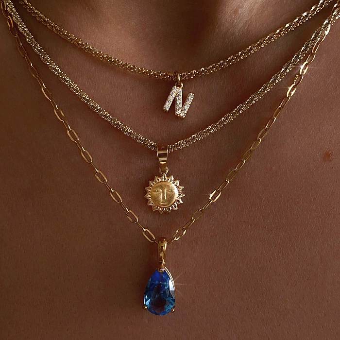 Modische Halskette mit Buchstaben-Anhänger aus Edelstahl mit Inlay und künstlichem Diamant, 1 Stück
