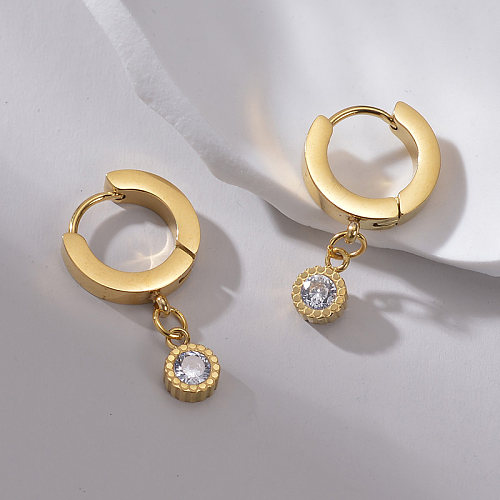 1 Pair Simple Style Classic Style Round Plating Inlay Stainless Steel  Zircon 14K Gold Plated Drop Earrings