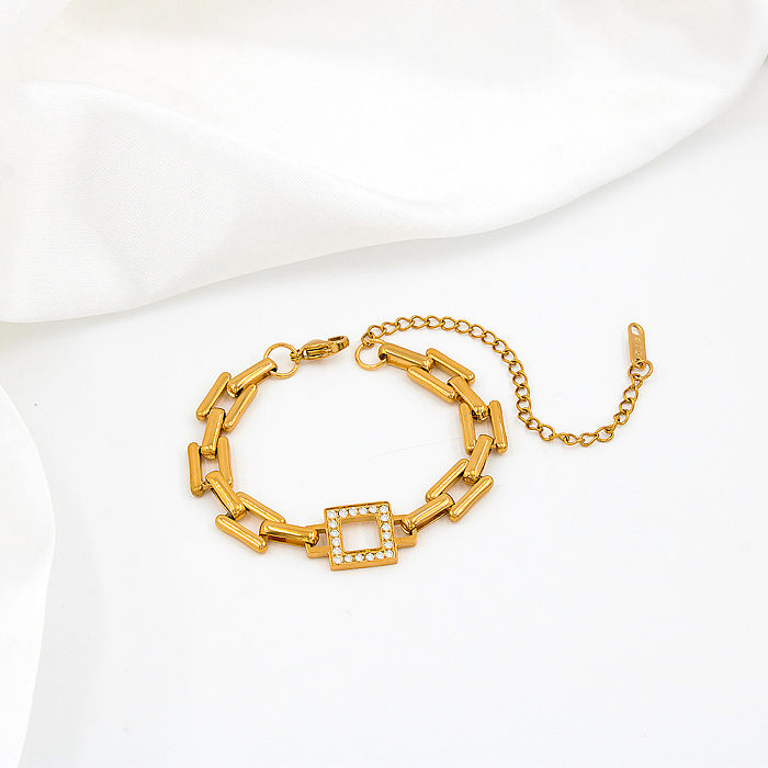 Bracelets en Zircon plaqué or 18 carats, Style Simple, carré, couleur unie, incrustation en acier inoxydable, vente en gros