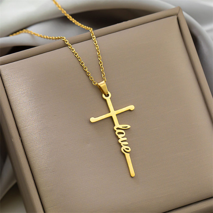 Simple Style Cross Letter Stainless Steel Plating Pendant Necklace