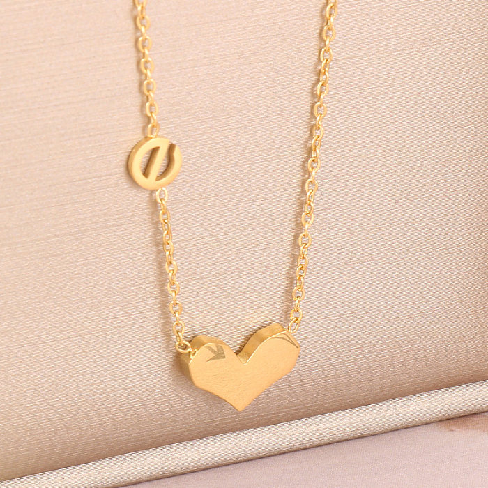 Cute Heart Shape Stainless Steel  Plating Gold Plated Pendant Necklace
