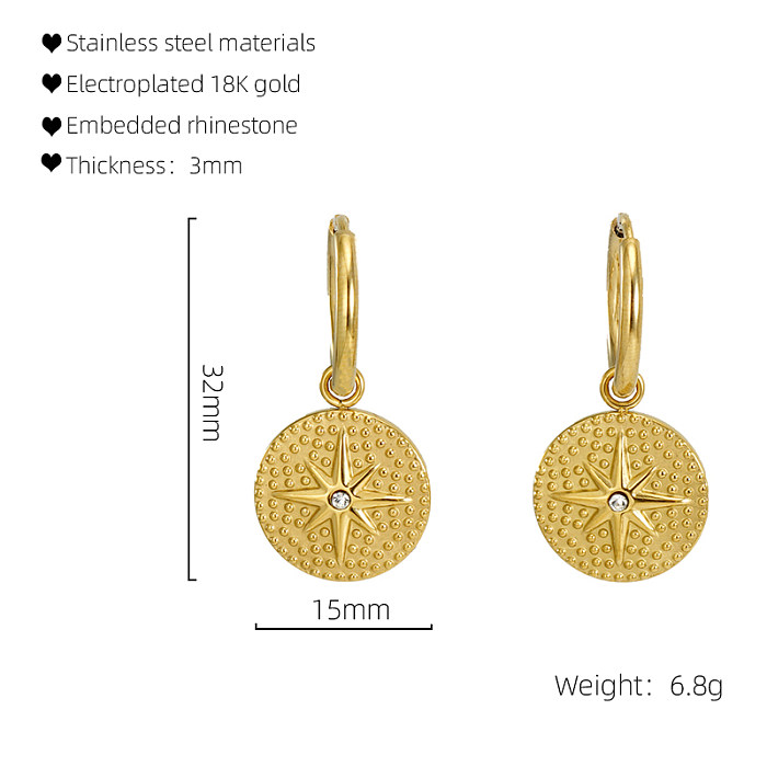 1 Pair Fashion Round Star Stainless Steel  Plating Inlay Rhinestones Drop Earrings