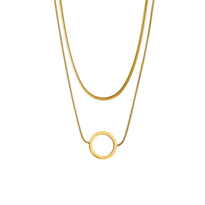 Simple Style Circle Stainless Steel  Layered Necklaces Gold Plated Stainless Steel  Necklaces