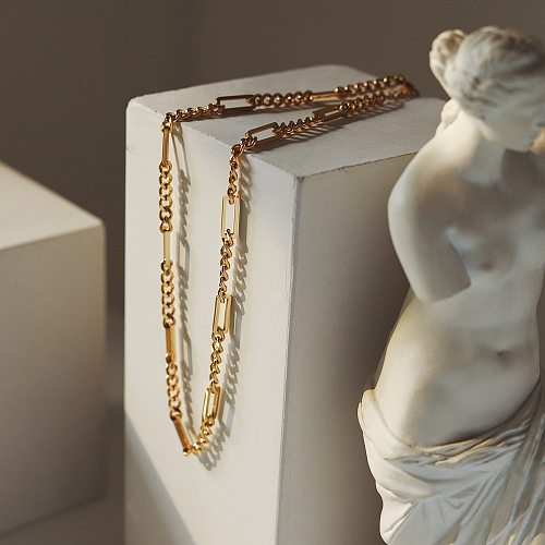 Colar de ouro 18K banhado a aço inoxidável com emenda de corrente quadrada francesa da moda
