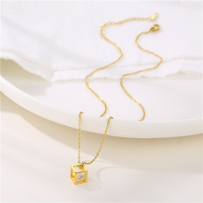 Simple Style Geometric Stainless Steel  Plating Inlay Zircon Necklace