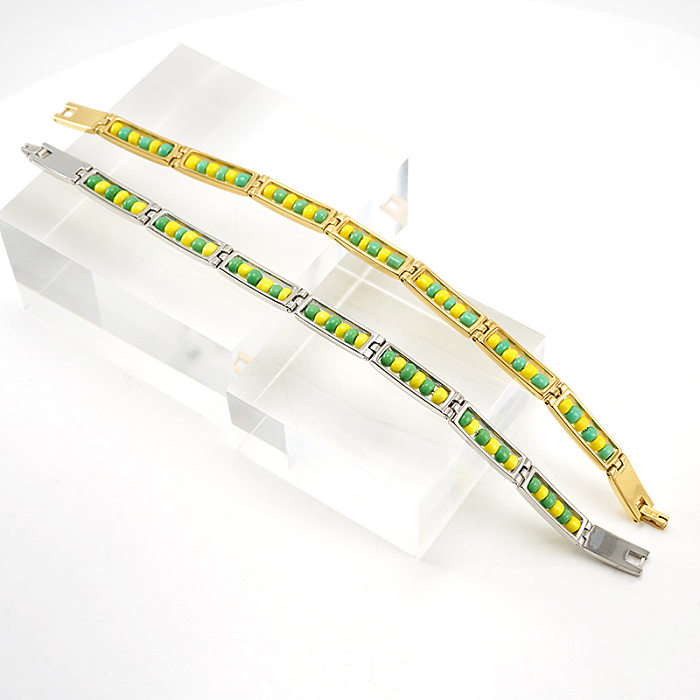 Bracelets en acier inoxydable géométriques de mode Perles plaquées or Bracelets en acier inoxydable