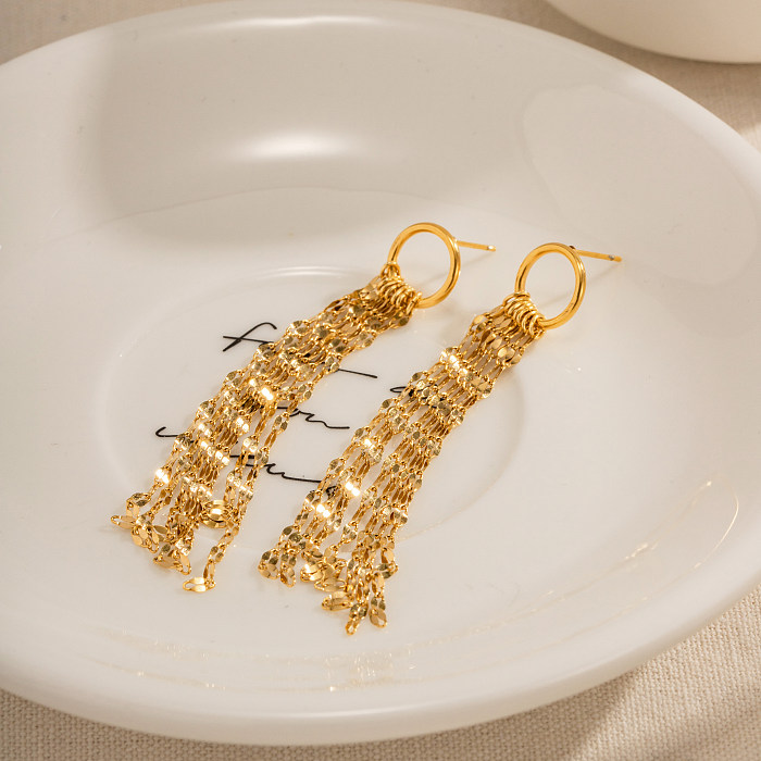 1 Paar IG Style Glam Quastenplattierte Edelstahl-Ohrhänger mit 18-Karat-Vergoldung