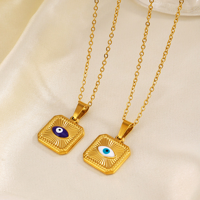 Casual Devil'S Eye Square Stainless Steel  Enamel Plating 18K Gold Plated Necklace