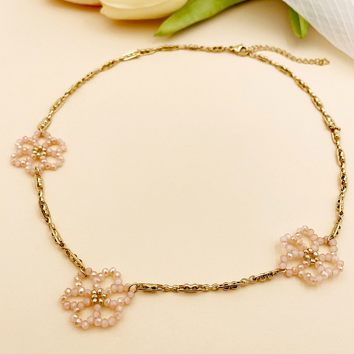 Lady Sweet Flower Edelstahl-Perlenüberzug vergoldete Halskette