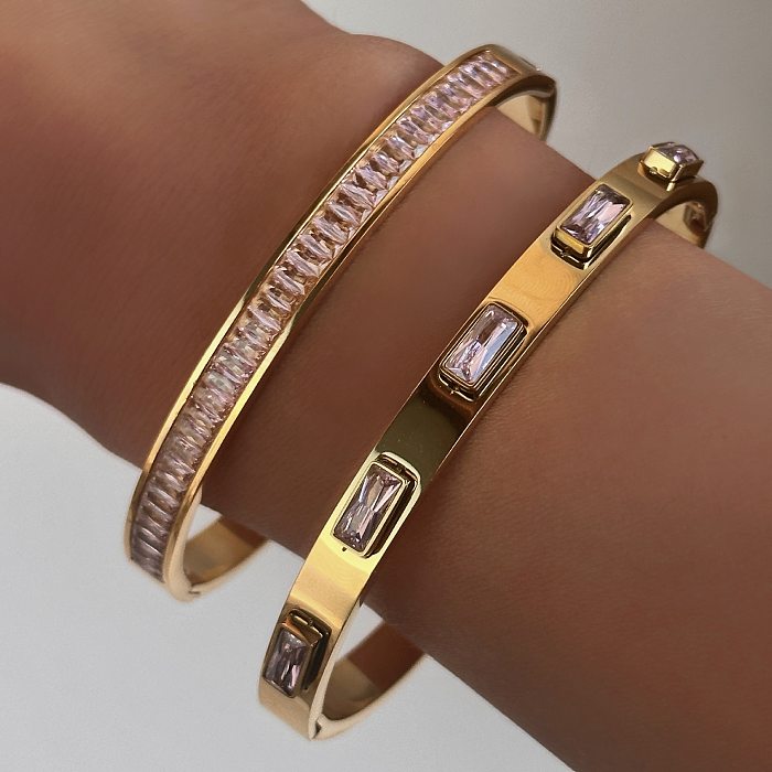 INS Style Elegant Triangle Round Square Stainless Steel Plating Inlay Zircon 18K Gold Plated Bangle