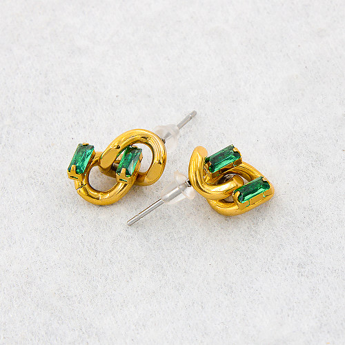 1 paire de boucles d'oreilles pendantes en acier inoxydable et Zircon plaqué or 18 carats, Style Simple, incrustation de chaîne
