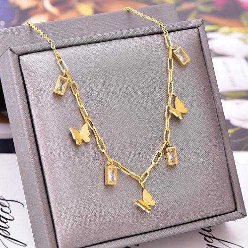 Fashion Butterfly Stainless Steel Plating Zircon Necklace