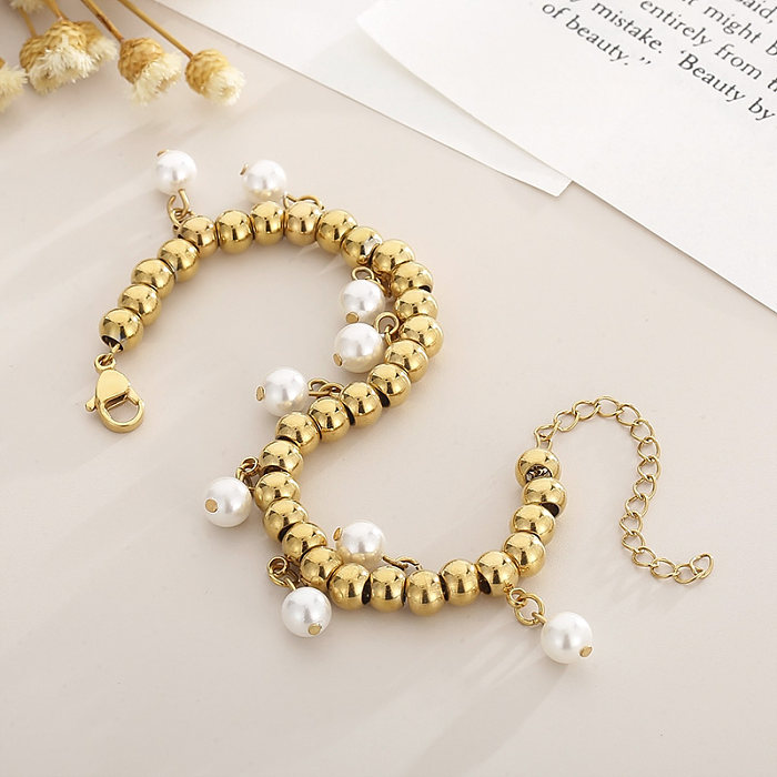 Modische Armbänder mit Perlen-Edelstahlbeschichtung, 1 Stück