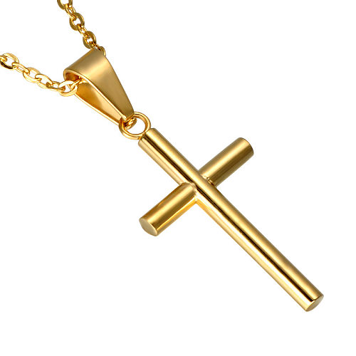 Collier avec pendentif croix en acier inoxydable, style streetwear vintage