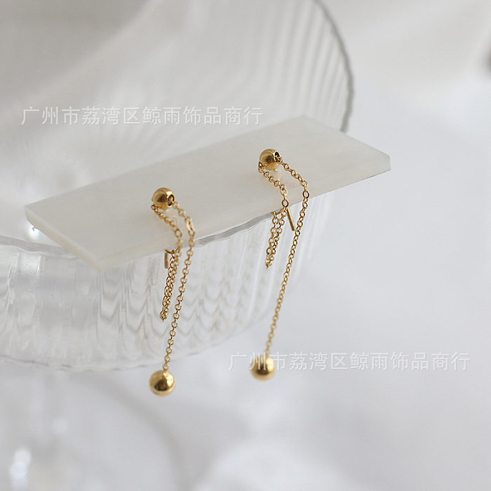 Wholesale Jewelry Small Golden Ball Chain Tassel Stainless Steel Earrings jewelry