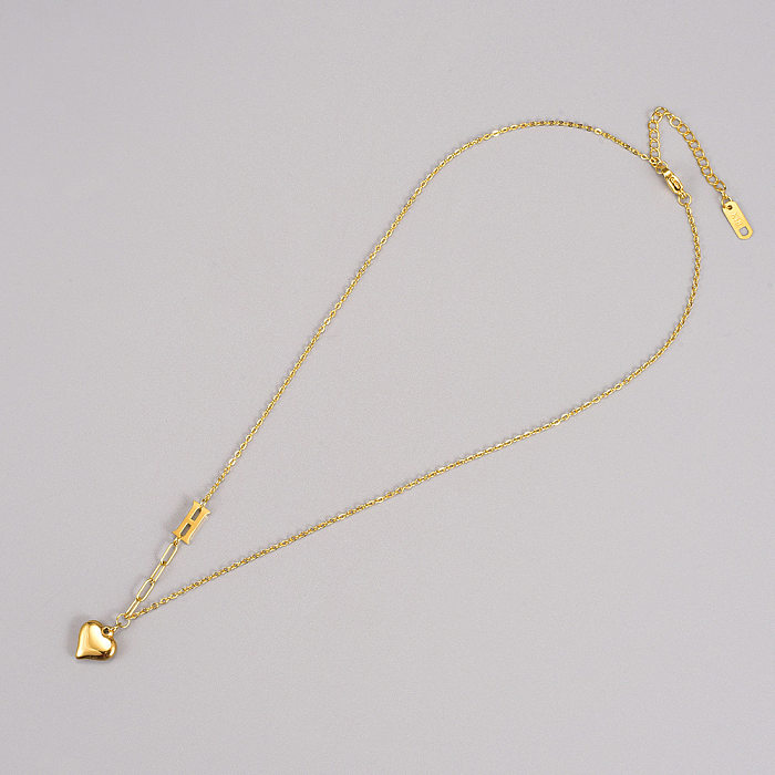 Casual Simple Style Heart Shape Stainless Steel Plating 18K Gold Plated Pendant Necklace Long Necklace