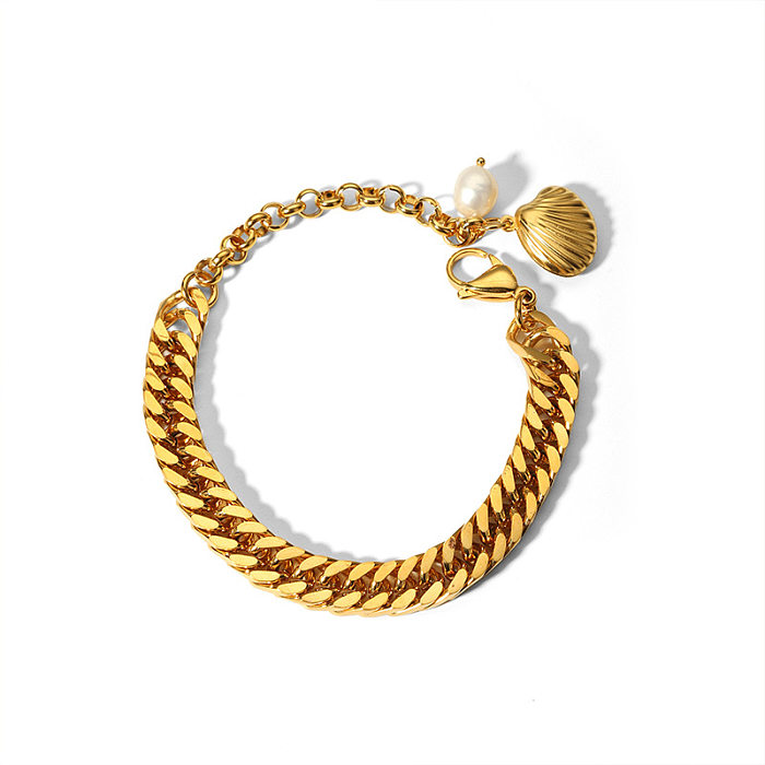Atacado estilo vintage concha de aço inoxidável pulseiras banhadas a ouro 18K